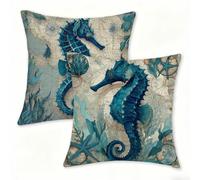 Outdoor Cushions Decorative Cushion Covers 30x30cm, Square Linen Pillow Cases 2 Pack, Double-Sided Retro Pillowcases for Garden Cushions Waterproof, Living Room Farmhouse Home Decor Animals (2) 0n-267