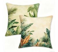 Outdoor Cushions Decorative Cushion Covers 30x30cm, Square Linen Pillow Cases 2 Pack, Double-Sided Retro Pillowcases for Garden Cushions Waterproof, Living Room Patio Farmhouse Home Decor Plant 0n-279