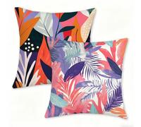 Outdoor Cushions Decorative Cushion Covers 40x40cm, Square Linen Pillow Cases 2 Pack, Double-Sided Plant Pillowcases for Garden Cushions Waterproof, Patio Farmhouse Home Decor Tropical (2) 0n-685
