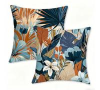 Outdoor Cushions Decorative Cushion Covers 40x40cm, Square Linen Pillow Cases 2 Pack, Double-Sided Rural Pillowcases for Garden Cushions Waterproof, Living Room Patio Farmhouse Home Decor Plant 0n-624