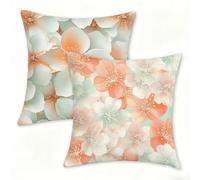 Outdoor Cushions Decorative Cushion Covers 55x55cm, Square Linen Pillow Cases 2 Pack, Double-Sided Simple Pillowcases for Garden Cushions Waterproof, Living Room Farmhouse Home Decor Flower (2) 0n-388
