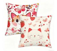 Outdoor Cushions Decorative Cushion Covers 65x65cm, Square Linen Pillow Cases 2 Pack, Double-Sided Simple Pillowcases for Garden Cushions Waterproof, Living Room Patio Farmhouse Home Decor Cat 0n-397