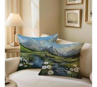 Outdoor Cushions Flower Cushion Covers 55cm x 55cm Mountain Garden Cushions, Outdoor Cushion Covers Waterproof, Decorative Square Pillowcases with Invisible Zipper for Garden Furniture Sofa Bed Z1-692