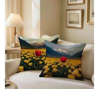 Outdoor Cushions Flower Cushion Covers 80cm x 80cm Landscape Garden Cushions, Outdoor Cushion Covers Waterproof Decorative Square Pillowcases with Invisible Zipper for Garden Furniture Sofa Bed Z1-366