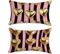 Outdoor Cushions Gold Heart Cushion Covers 16x32in Velvet Garden Cushions Waterproof Set of 2 Sofa Cushion for Outdoor Furniture, Decorative Pillows, Sofa Pillows Outside Throw Pillow Covers u-14588