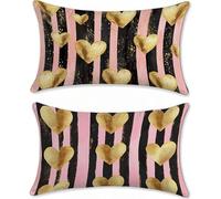 Outdoor Cushions Gold Heart Cushion Covers 20x32in Linen Garden Cushions Waterproof Set of 2 Sofa Cushion for Outdoor Furniture, Decorative Pillows, Sofa Pillows Outside Throw Pillow Covers u-14542