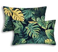 Outdoor Cushions Green, 2 Pack Waterproof Cushion Covers 40x80 cm, Rectangular Cushion Covers Leaf, Liquid Resistant Double Sided Pillow Cases for Outdoor Garden Furniture Chair Balcony Home -7586