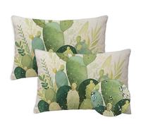 Outdoor Cushions Green Cushion Covers 50x70 cm Waterproof Linen Sofa Pillows Set of 2 Rectangle Garden Cushions Plant Decorative Pillowcases for Summer Fall Sofa Chair Decor, Gifts for Women S-1082