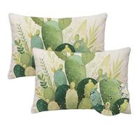 Outdoor Cushions Green Cushion Covers 50x70 cm Waterproof Soft Sofa Pillows Set of 2 Rectangle Garden Cushions Plant Decorative Pillowcases for Summer Fall Sofa Chair Decor, Gifts for Women S-1082