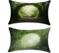 Outdoor Cushions Green Dream Cushion Covers 20x32in Linen Garden Cushions Waterproof Set of 2 Sofa Cushion for Outdoor Furniture, Decorative Pillows, Sofa Pillows Outside Throw Pillow Covers u-14656