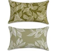 Outdoor Cushions Green Leaves Cushion Covers 20x36in Linen Garden Cushions Waterproof Set of 2 Sofa Cushion for Outdoor Furniture, Decorative Pillows, Sofa Pillows Outside Throw Pillow Covers u-14012