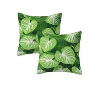 Outdoor Cushions Green Waterproof Cushions Covers 35 x 35 cm Set of 2 Outdoor Throw Pillow Covers Linen Square Decorative Pillows Leaf for Garden Furniture Bench Living Room Chair Patio Decor Z-770