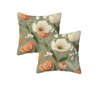 Outdoor Cushions Green Waterproof Cushions Covers 35 x 35 cm Set of 2 Outdoor Throw Pillow Covers Linen Square Decorative Pillows Summer Flowers for Garden Bench Living Room Chair Patio Decor Z-760