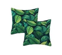 Outdoor Cushions Green Waterproof Cushions Covers 90 x 90 cm Set of 2 Outdoor Throw Pillow Covers Linen Square Decorative Pillows Leaves for Garden Furniture Bench Living Room Chair Patio Decor Z-752