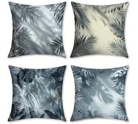 Outdoor Cushions Grey Linen Cushion Covers 35x35 cm 4 Pack Garden Cushions Waterproof Square Pillow Cases Leaf, for Bedroom Living Room Patio Camping Farmhouse, Garden Decor, Summer Decorations, o-506