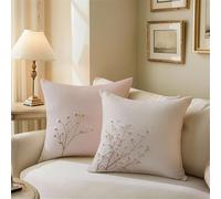 Outdoor Cushions Light Pink Cushion Covers 35cm x 35cm Plant Garden Cushions, Outdoor Cushion Covers Waterproof Decorative Square Pillowcases with Invisible Zipper for Garden Furniture Sofa Bed Z1-746