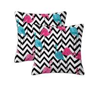 Outdoor Cushions Lines Waterproof Cushion Covers 55 x 55 cm, Set of 2 Linen Square Pillow Covers with Invisible Zipper, Flamingo Throw Pillow for Patio Garden Porch Indoor Living Room Bed Chair S-527