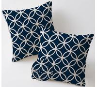 Outdoor Cushions Navy Cushion Covers 35x35 cm Waterproof Linen Large Garden Cushions Pack of 2 Abstract Throw Pillow Cases Square Sofa Pillowcases for Summer Fall Farmhouse Decor, Gifts for Women C452
