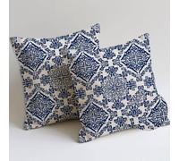 Outdoor Cushions Navy Cushion Covers 35x35 cm Waterproof Soft Large Garden Cushions Pack of 2 Abstract Geometry Throw Pillow Cases Square Sofa Pillowcases for Farmhouse Summer Fall Decor, Gifts C-460