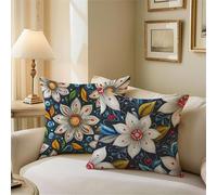 Outdoor Cushions Navy Cushion Covers 40cm x 40cm Flower Garden Cushions, Outdoor Cushion Covers Waterproof, Decorative Square Pillowcases with Invisible Zipper for Garden Furniture Sofa Bed Z1-344