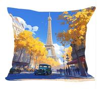 Outdoor Cushions Pack of 2, 40x40cm, Linen Spring Summer Decor Cushion Covers, Paris Tower In Autumn, Double Sided Pattern Throw Pillow Case, Garden Patio Furniture Sofa Decor, ZY1X-14