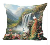 Outdoor Cushions Pack of 2, 40x40cm, Linen Spring Summer Decor Cushion Covers, Peacock Waterfall, Double Sided Pattern Throw Pillow Case, Garden Patio Furniture Sofa Decor, A Gift for a Lady ZY1X-418