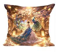 Outdoor Cushions Pack of 2, 40x40cm, Linen Spring Summer Decor Cushion Covers, Peacock Woman, Double Sided Pattern Throw Pillow Case, Garden Patio Furniture Sofa Decor, A Gift for a Lady ZY1X-417