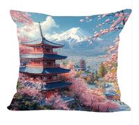 Outdoor Cushions Pack of 2, 40x40cm, Linen Spring Summer Decor Cushion Covers, Sakura Mount Fuji, Double Sided Pattern Throw Pillow Case, Garden Patio Furniture Sofa Decor, A Gift for a Lady ZY1X-887