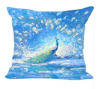 Outdoor Cushions Pack of 2, 45x45cm, Linen Spring Summer Decor Cushion Covers, Blue Peacock, Double Sided Pattern Throw Pillow Case, Garden Patio Furniture Sofa Decor, A Gift for a Lady ZY1X-438