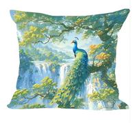 Outdoor Cushions Pack of 2, 45x45cm, Linen Spring Summer Decor Cushion Covers, Green Peacock, Double Sided Pattern Throw Pillow Case, Garden Patio Furniture Sofa Decor, A Gift for a Lady ZY1X-481