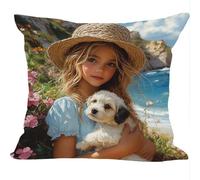 Outdoor Cushions Pack of 2, 55x55cm, Linen Spring Summer Decor Cushion Covers, Girl By The Sea, Double Sided Pattern Throw Pillow Case, Garden Patio Furniture Sofa Decor, A Gift for a Lady ZY1X-575