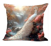 Outdoor Cushions Pack of 2, 55x55cm, Linen Spring Summer Decor Cushion Covers, Peacock White, Double Sided Pattern Throw Pillow Case, Garden Patio Furniture Sofa Decor, A Gift for a Lady ZY1X-415