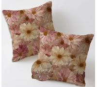 Outdoor Cushions Pink Cushion Covers 60x60 cm Waterproof Linen Large Garden Cushions Pack of 2 Floral Throw Pillow Cases Square Sofa Pillowcases for Summer Fall Farmhouse Decor, Gifts for Women C-280