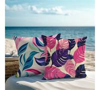 Outdoor Cushions Pink Cushion Covers 60x60cm Set of 2 Leaf Garden Cushions Square Waterproof Velvet Throw Pillow Covers with Invisible Zipper for Garden Living Room Sofa Farmhouse Autumn Decor ZF-46