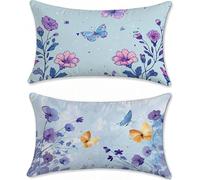 Outdoor Cushions Purple Butterfly Cushion Covers 16x28in Linen Garden Cushions Waterproof Set of 2 Sofa Cushion for Outdoor Furniture, Decorative Pillows, Oblong Outside Throw Pillow Covers u-17542