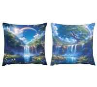 Outdoor Cushions Rainbow Cushion Covers 65cm x 65cm Waterfall Linen Decorative Throw Set of 2 Pillows Cushions Waterproof Modern Square Pillow Cases, for Garden Sofa Chair Bedroom Home Office zj-554