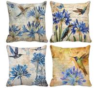 Outdoor Cushions Retro Cushion Covers 55 x 55 Pack of 4 Square Sofa Pillows Simple, Outdoor Waterproof Linen Decorative Pillows Covers for Summer Patio Garden Furniture Bench Home Decor Gifts c4-K