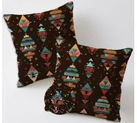 Outdoor Cushions Retro Cushion Covers 60x60 cm Waterproof Linen Large Garden Cushions Pack of 2 Tribal Throw Pillow Cases Square Sofa Pillowcases for Summer Fall Farmhouse Decor, Gifts for Women C-348
