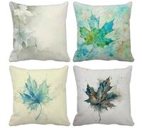 Outdoor Cushions Sage Green Cushion Covers 55 x 55 Pack of 4 Square Sofa Pillows Leaf, Outdoor Waterproof Linen Decorative Pillows Covers for Summer Patio Garden Furniture Bench Home Decor Gifts f6-9