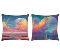 Outdoor Cushions Sailboat Cushion Covers 60cm x 60cm Rainbow Linen Decorative Throw Set of 2 Pillows Cushions Waterproof Modern Square Pillow Cases, for Garden Sofa Chair Bedroom Home Office zj-512