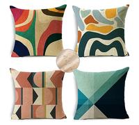Outdoor Cushions Set of 4 Colorful Cushion Covers 45cm x 45cm Garden Furniture Cushions Square Linen Sofa Cushion Covers Double-Sided Patchwork Cushions Sofa Pillows for Garden Couch Living RoomR129