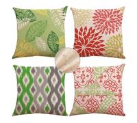 Outdoor Cushions Set of 4 Green Cushion Covers 50cm x 50cm Garden Furniture Cushions Waterproof Linen Sofa Cushion Covers Double-Sided Red Cushions Sofa Pillows for Patio Garden Couch Living Room F468