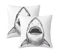 Outdoor Cushions Simple Cushion Covers 65cm x 65cm Set of 2, Sofa Cushions Waterproof Pillow Covers Shark, Square Linen Decorative Pillows Cases with Invisible Zipper for Patio Garden, Gifts -3214