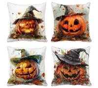 Outdoor Cushions Soft 80 X 80 Set of 4, Halloween Cushion Covers Pumpkin Square Sofa Pillows Covers with Invisible Zipper for Livingroom Outdoor Patio Garden Bench Summer Decorative Pillows 7-8P
