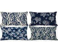 Outdoor Cushions Soft Set of 4 30 x 50 Cushion Covers Blue Decorative Pillows Cover Modern Double-Sided Pattern Design with Invisible Zip, Summer Fall Outdoor Garden Patio Room Decor Gifts 12c-O