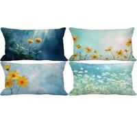 Outdoor Cushions Soft Set of 4 40 x 70 Cushion Covers Duck Egg Blue Decorative Pillows Cover Flower Double-Sided Pattern Design with Invisible Zip, Summer Outdoor Garden Patio Room Decor Gifts 19d-B