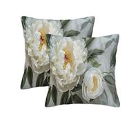Outdoor Cushions Spring Waterproof Cushion Covers 40 x 40 cm, Set of 2 Linen Square Pillow Covers with Invisible Zipper, Peony Throw Pillow for Patio Garden Porch Indoor Living Room Bed Chair S-1003