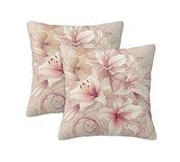 Outdoor Cushions Spring Waterproof Cushion Covers 80 x 80 cm, Set of 2 Linen Square Pillow Covers with Invisible Zipper, Lily Throw Pillow for Patio Garden Porch Bench Sofa Living Room Bed Chair S-849