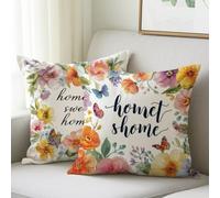 Outdoor Cushions Spring Wreath Cushion Covers 50x50 cm, Waterproof Velvet Pillowcases Wreath Throw Pillows Square Decorative Pillowcases Set of 2 Sofa Pillows for Home Garden Car Fall Decor M-516
