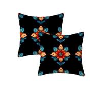 Outdoor Cushions Summer Flowers Waterproof Cushions Covers 35 x 35 cm Set of 2 Outdoor Throw Pillow Covers Linen Square Decorative Pillows Black for Garden Bench Living Room Chair Patio Decor Z-1064